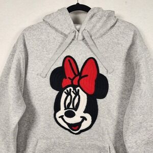 Disney Minnie Mouse Women XL Hoodie Heather Grey Hooded Sweatshirt Cotton Blend